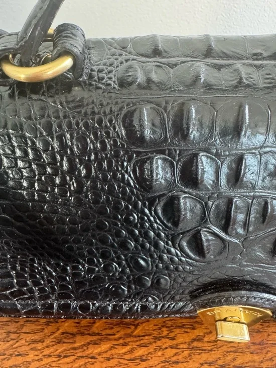 Brahmin Black Croc-Embossed Barrel Bag with Crossbody Strap - Picture 3 of 15